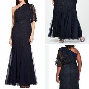 NWT ADRIANNA PAPELL DRESS GOWN NAVY BLUE MOTHER OF THE BRIDE EVENING FORMAL